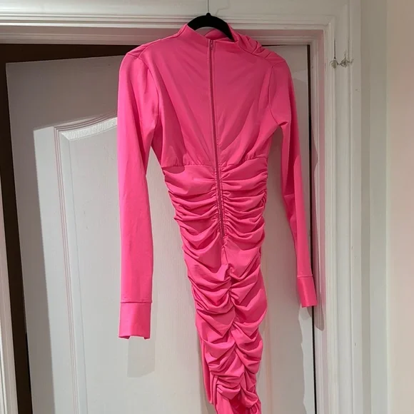 Neon Pink Ruched Dress - Picture 2 of 3